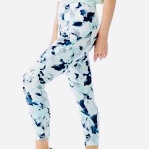 NATORI Women's Ice Petals High Waisted Cropped Leggings Blue/White Size Medium